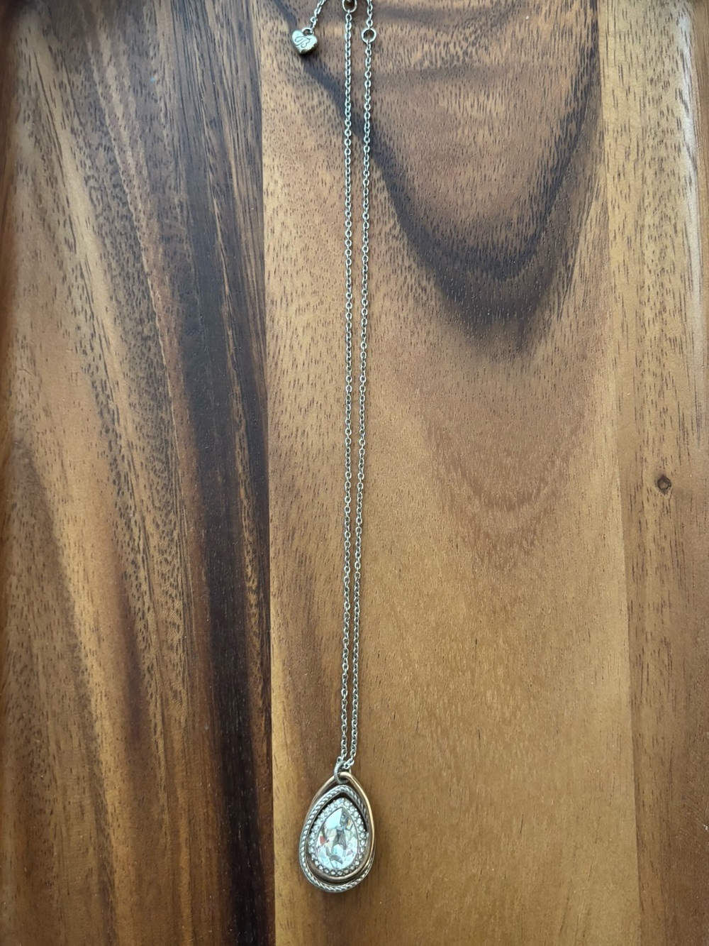 Brighton Silver with gold ring Teardrop Necklace with Clear Crystal